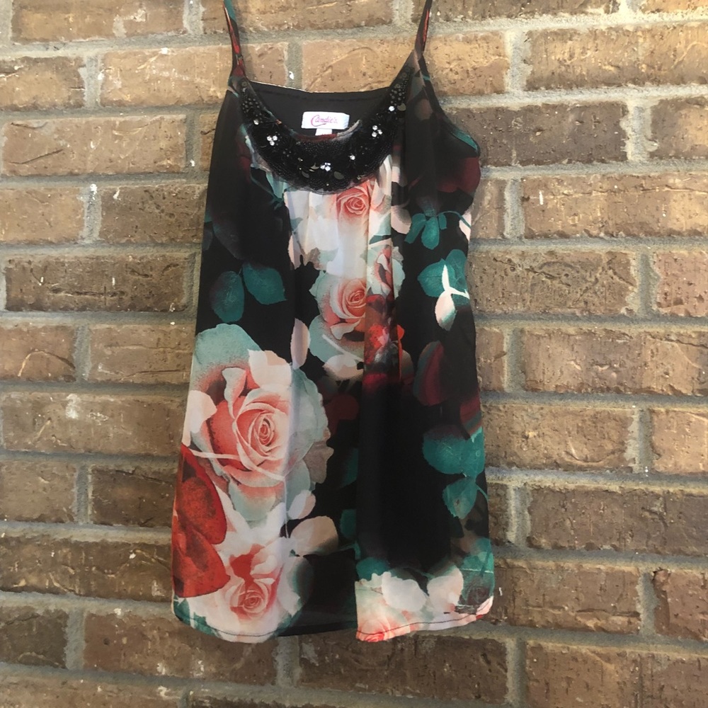 Floral and Sequin Medium Tank Top